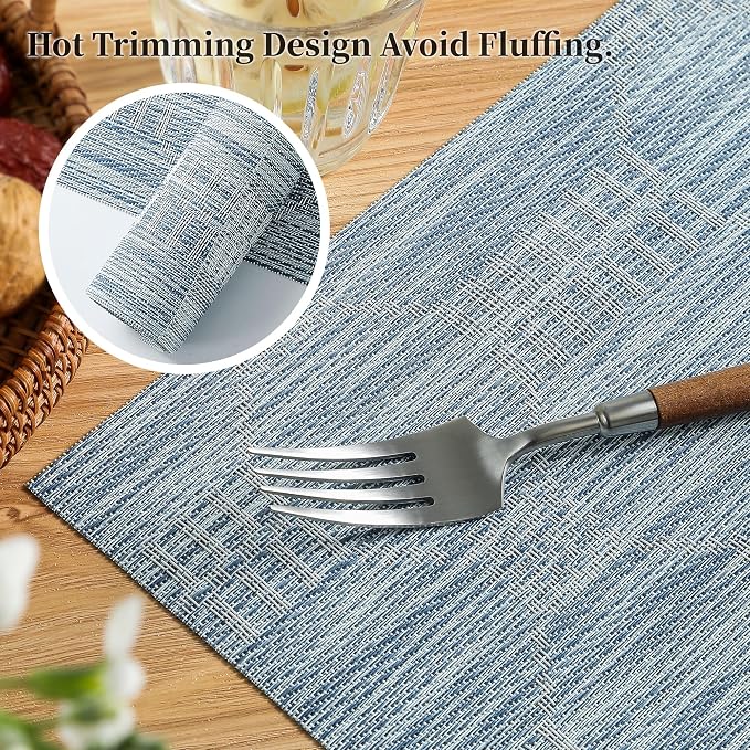 Leetaltree Alice Blue Placemats Set of 6 - Heat Resistant Non-Slip Place mats for Dining Table, Washable Durable PVC Vinyl Woven Table Mats（Jacquard Blue, 6） - Image 3