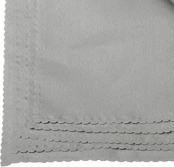 Pack of 12 Polyester Napkins 17 x 17 Inch Square with Scalloped Edge, Plain Washable Reusable Dining Table Cloth Napkin for Wedding Party Banquet Home Restaurant Bistro Decoration - Light Silver - Image 5