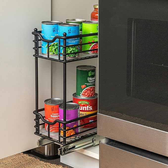 Household Essentials Matte Black Steel Two-Tier Pull-Out Organizer - Image 2