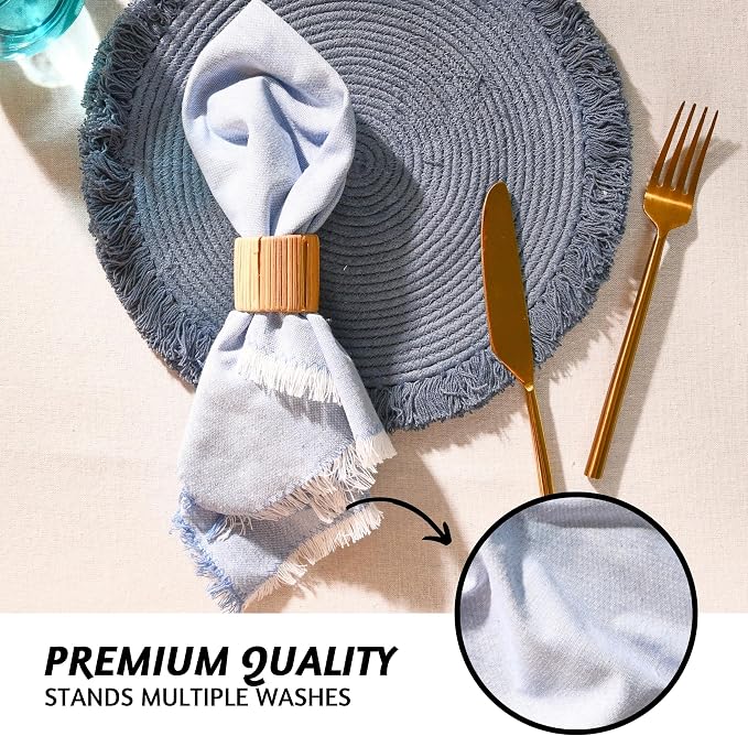 Folkulture Cloth Napkins, Set of 12, Fringe Blue (18x18 Inch) | 100% Cotton, Decorative, Machine Washable, Soft, Premium, Family Dinner Napkins for Parties,Wedding, Kitchen Decorations - Image 6