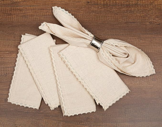 Bedding Craft Cloth Dinner Napkins Linen Flax Cotton 18x18 Set of 12 – Natural with Lace & Mitered Corners – Machine Washable Reusable Fabric Napkins for Weddings, Parties & Table Decorations - Image 7