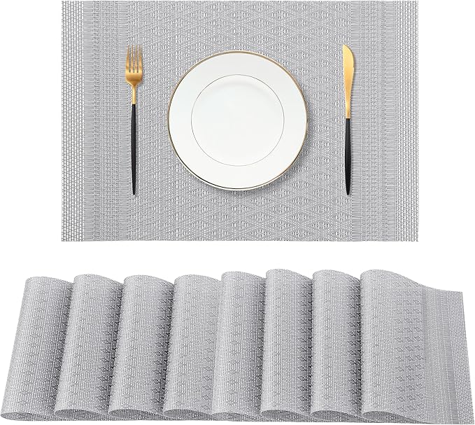 Leetaltree Lunar Grey Placemats Set of 8 - Heat Resistant Non-Slip Place mats for Dining Table, Washable Durable PVC Vinyl Woven Table Mats（Lunar Grey, 8） by Leetaltree-ArtatEveryTable