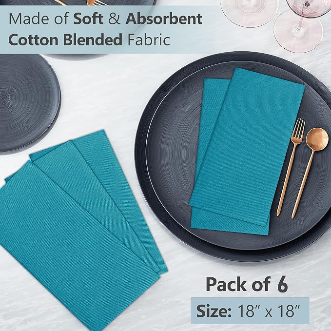 Ruvanti Cloth Napkins Set of 6, 18x18 Inches Napkins Cloth Washable, Soft, Durable, Absorbent, Cotton Blend. Table Dinner Napkins Cloth for Hotel, Lunch, Restaurant, Wedding Parties - Teal - Image 4