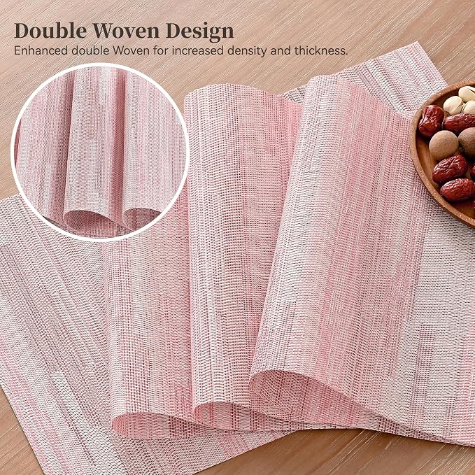 Leetaltree Misty Rose Placemats Set of 8 - Heat Resistant Non-Slip Place mats for Dining Table, Washable Durable PVC Vinyl Woven Table Mats（Misty Rose, 8） - Image 3