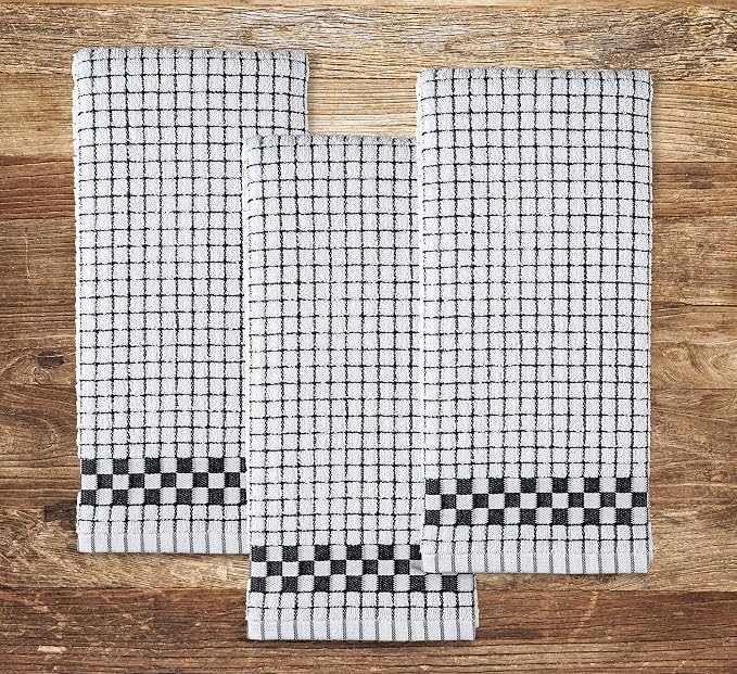 XLNT Highly Absorbent Kitchen Dish Towels 100% Cotton 18x28 inch – Ultra-Thick Dishcloths – Premium Weave for Drying & Cleaning – Soft, Durable & Lint-Free – Pack of 3 Black - Image 7