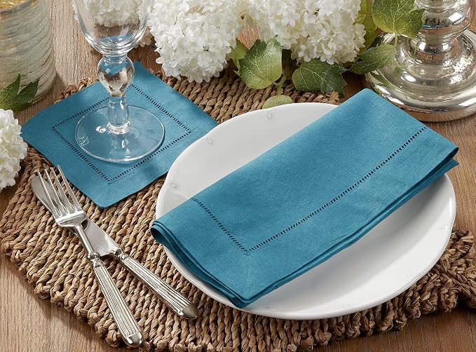 SARO LIFESTYLE Hemstitched Cloth Napkins (Set of 4) - Linen Blend Fabric Napkins for Weddings, Parties, Holiday Dining & Everyday Table Décor, 20"x20", Indigo - Image 2