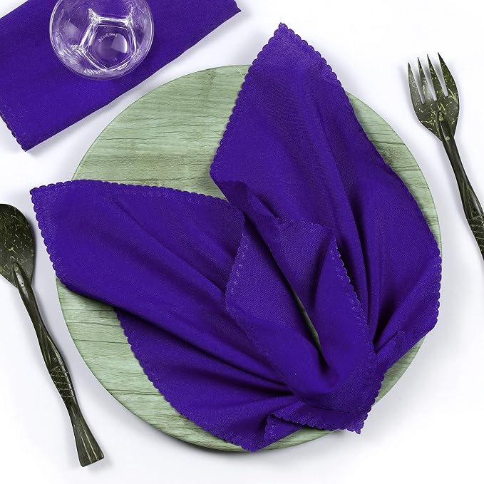 Pack of 12 Polyester Napkins 17 x 17 Inch Square with Scalloped Edge, Plain Washable Reusable Dining Table Cloth Napkin for Wedding Party Banquet Home Restaurant Bistro Decoration - Purple by MDS