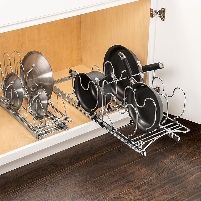 LYNK PROFESSIONAL® Pull Out Cabinet Organizer for Pots and Pans – Under Cabinet Pots and Pans Organizer – Cabinet Slide Out Shelves – Pot and Pan Lid Organizer Rack for Cabinet - 11" W x 21" D, Chrome - Image 2