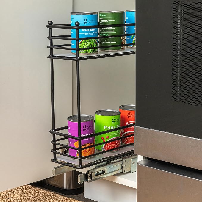 Household Essentials Glidez Under Cabinet 2‑Tier Pull‑Out Storage Organizer with Removable PEVA Liners, Matte Black - Image 2