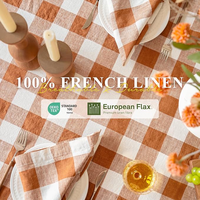 Linen World 100% Linen Gingham Napkins 20x20 Inch,Soft and Breathable French Flax Plaid Cloth Napkins,Stone Washed Set of 4(Rust Plaid) - Image 7
