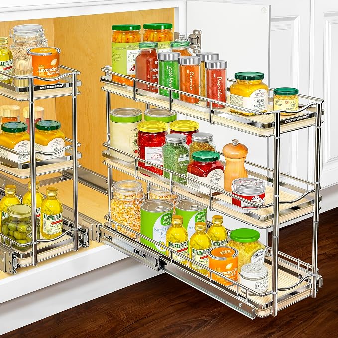 LYNK Élite 3-Tier Spice Rack Organizer Cabinet, Pull Out Spice Rack | 6 x 21" Élite wood and chrome 2-Tier pull-out spice rack organizer for bottles, jars and seasonings. by LYNKPROFESSIONAL