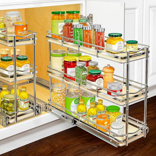 LYNK Élite 3-Tier Spice Rack Organizer Cabinet, Pull Out Spice Rack | 6 x 21" Élite wood and chrome 2-Tier pull-out spice rack organizer for bottles, jars and seasonings. by LYNKPROFESSIONAL