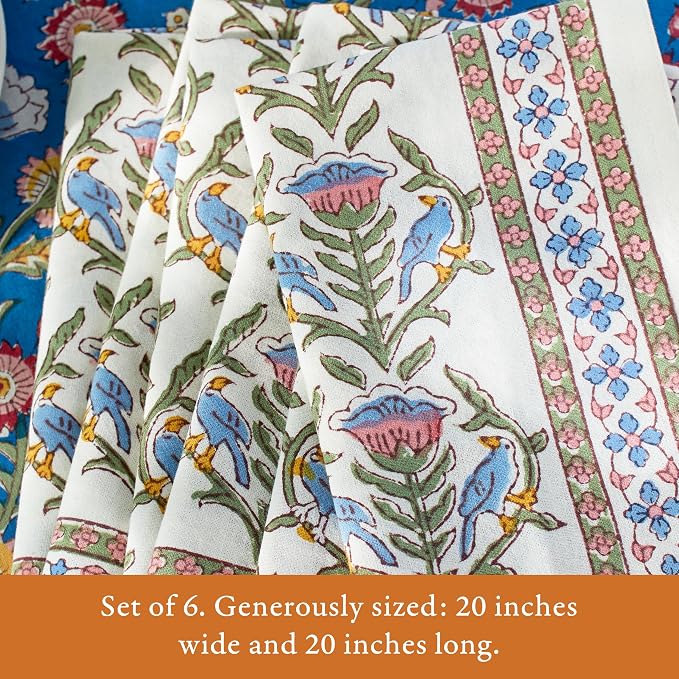 100% White Cotton Dinner Napkins, Set of 6, Hand Printed Enchanted - CP Design, Fair Trade, Washable Cloth Napkins for Parties & Cocktails 20x20 in - Image 5