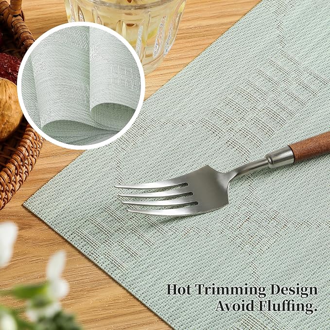 Leetaltree Mint Cream Placemats Set of 12 - Heat Resistant Non-Slip Place mats for Dining Table, Washable Durable PVC Vinyl Woven Table Mats（Mint Cream, 12） - Image 3