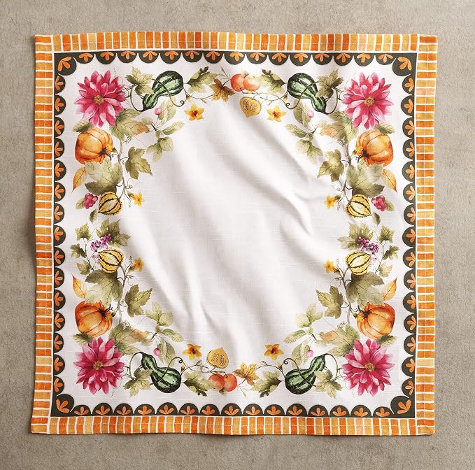 Maison d' Hermine Cloth Napkins Set of 4 Reusable 100% Cotton (20" x 20") | Everyday Square Napkins Cloth Washable Dinner Wedding Kitchen Thanksgiving Christmas - Pumpkin Garden - Cloudy Cream - Image 9