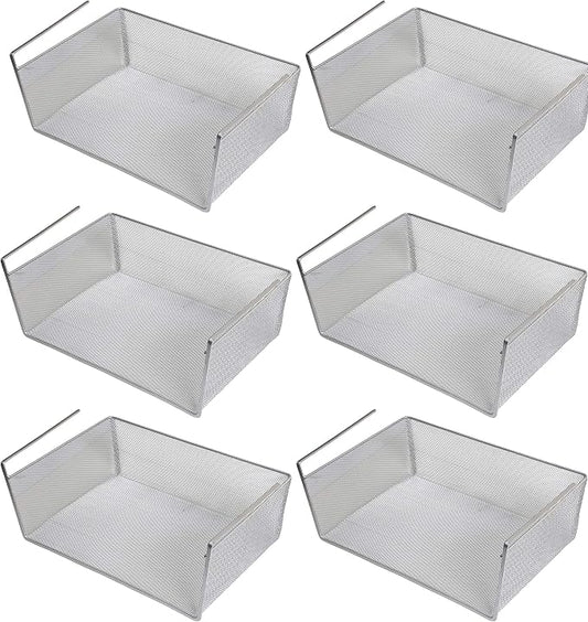 YBM Home Under Shelf Basket (6-Pack) Mesh Stainless Steel Storage Under Cabinet Hanging Basket Rack Maximize Space in Cabinets, Pantry Room, Bathroom, Laundry Room, and More, 1131 by YBMHome