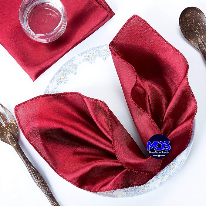 Set of 100 PCS Satin Napkin 12x12 Inch Square, Dinner Table Napkins for Wedding, Bulk Silky Sateen Cloth Napkins for Restaurant Banquet Graduation Birthday Party Decoration - Apple Red by MDS