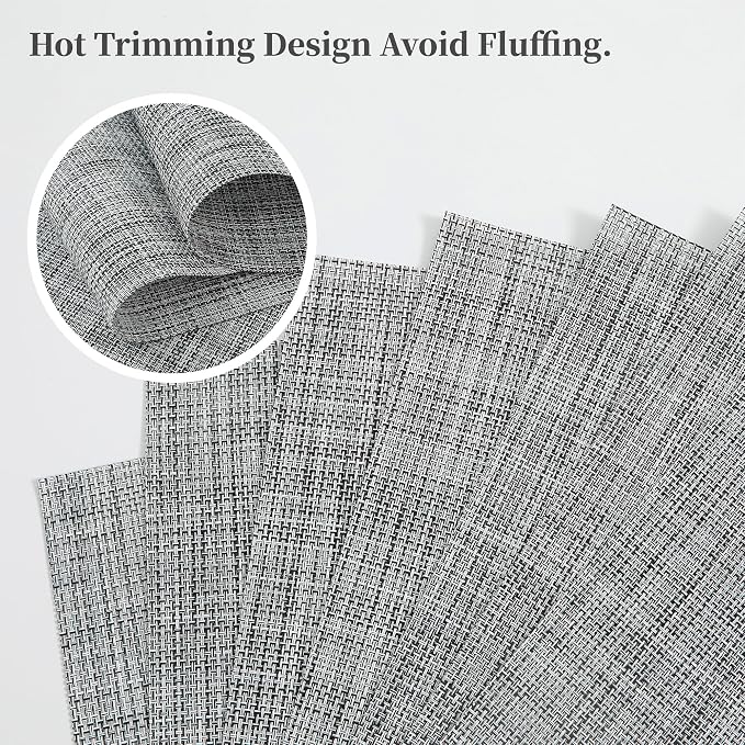 Leetaltree Linen Grey Placemats Set of 4 - Heat Resistant Non-Slip Place mats for Dining Table, Washable Durable PVC Vinyl Woven Table Mats（Linen Grey, 4） - Image 3