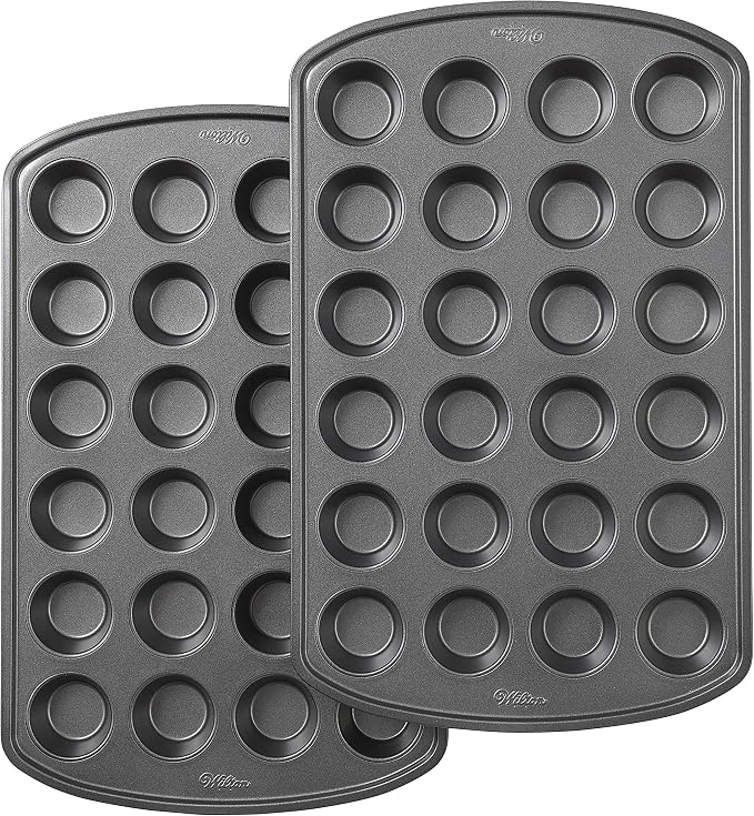 Wilton Perfect Results Premium Set of 2 Non-Stick Mini Muffin Pans, 24-Cup Cupcake Pans, Steel by Wilton