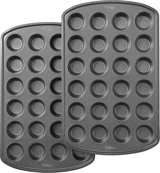 Wilton Perfect Results Premium Set of 2 Non-Stick Mini Muffin Pans, 24-Cup Cupcake Pans, Steel by Wilton