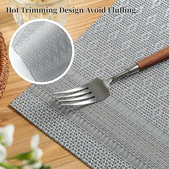 Leetaltree Lunar Grey Placemats Set of 8 - Heat Resistant Non-Slip Place mats for Dining Table, Washable Durable PVC Vinyl Woven Table Mats（Lunar Grey, 8） - Image 3