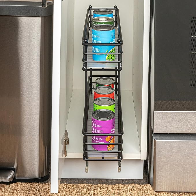 Household Essentials Glidez Under Cabinet 2‑Tier Pull‑Out Storage Organizer with Removable PEVA Liners, Matte Black - Image 6