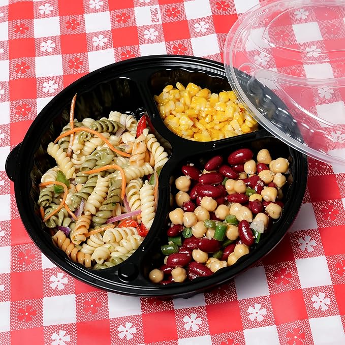 3 Compartment 33oz Black Round Meal Prep Containers with Lids, Reusable Bento Box, Food Storage Containers | BPA Free | Stackable | Lunch Boxes, Microwave/Dishwasher/Freezer Safe (25) - Image 6