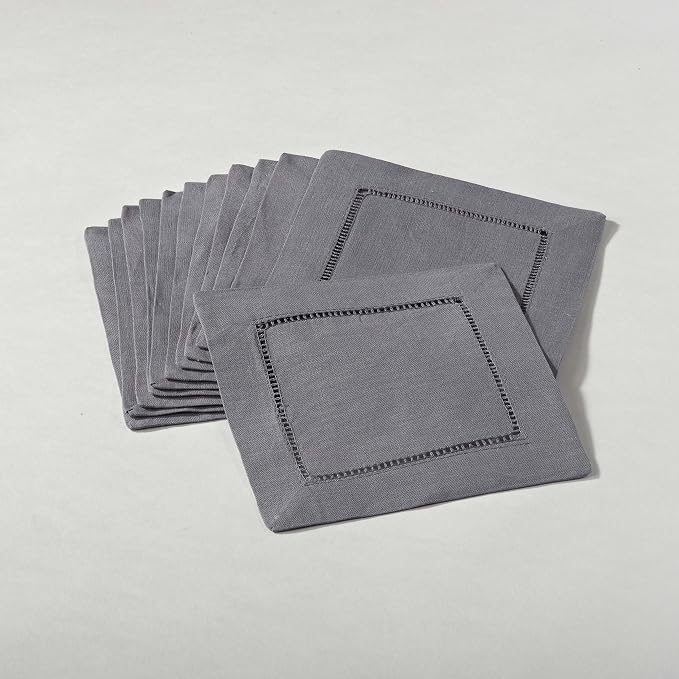 SARO LIFESTYLE Hemstitched Cloth Napkins (Set of 12) - Linen Blend Fabric Napkins for Weddings, Parties, Holiday Dining & Everyday Table Décor, 6"x6", Slate by SaroLifestyle