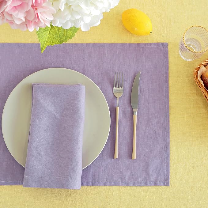 Linen Placemats 14x19Inch Set of 4,100% Linen Placemats Natural Rustic Tablemats for Easter,Mother's Day,Summer,Handcrafted from European Flax(Lavender) - Image 2