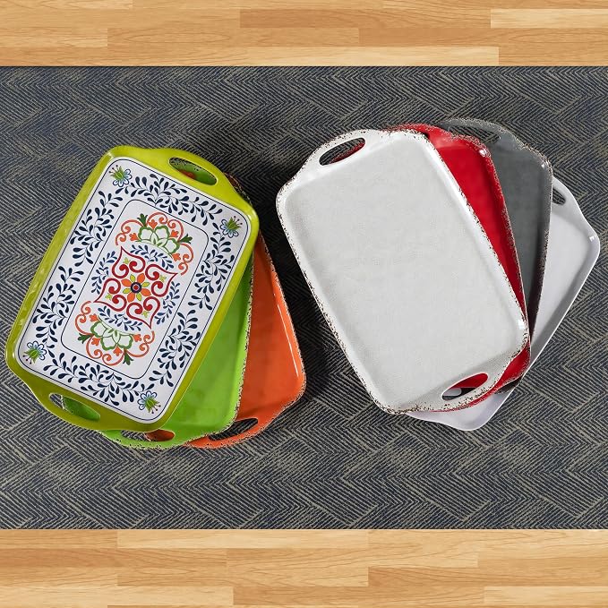 Large Serving Tray with Handle, 19”x12” Rectangular Melamine Serving Platters, Set of 2, Kitchen Food and BBQ ServingTray, Breakfast Tray, Dishwasher Safe, Bright White - Image 5