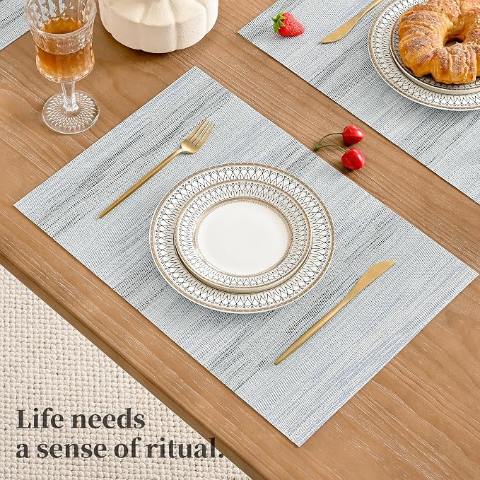 Leetaltree LightSteel Blue Placemats Set of 4 - Heat Resistant Non-Slip Place mats for Dining Table, Washable Durable PVC Vinyl Woven Table Mats（LightSteel Blue, 4） - Image 6